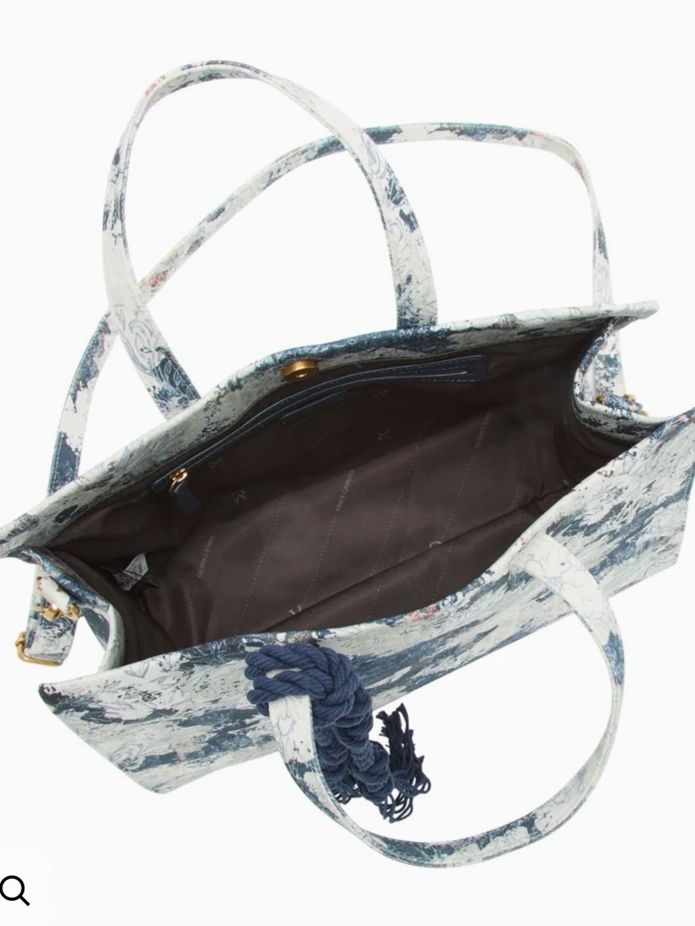 ✨💎NWT💎✨VINCE CAMUTO Canvas Denim Floral Print 2 way Tote Bag with Navy Tassel - Picture 4 of 9